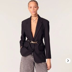 Maje Black Textured Blazer with Chain Accent NWT Size 34